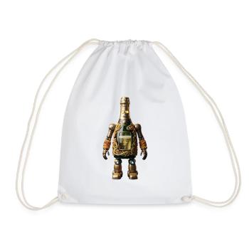 Gilded Bottle Robot with Filigree - Drawstring Bag - white - Front