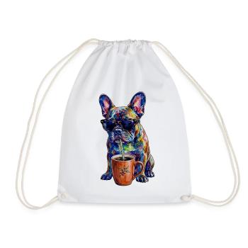Coole Französische Bulldogge mit Kaffee - Turnbeutel - Weiß - Vorne