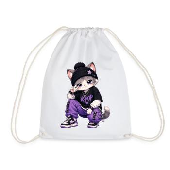K-Pop-Katze im lila Hoodie - Turnbeutel - Weiß - Vorne