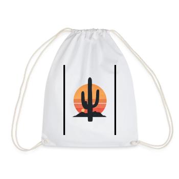 Desert Sun Cactus Silhouette - Drawstring Bag - white - Front
