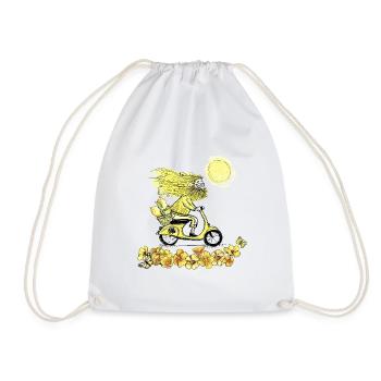Mr. Yellow on the motorbike - Drawstring Bag - white - Front