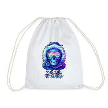 School Is Coming Cyber Skull Winter Parka - Drawstring Bag - white - Front