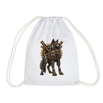 Steampunk-Wolf mit Zahnrädern - Turnbeutel - Weiß - Vorne