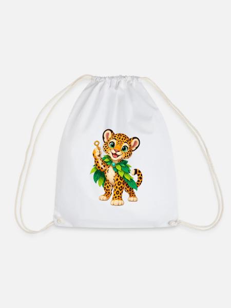 Jungle Leopardenkind mit Blattkrone - Turnbeutel - Weiß