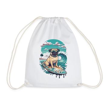 Mops Surf Tropenhund - Turnbeutel - Weiß - Vorne