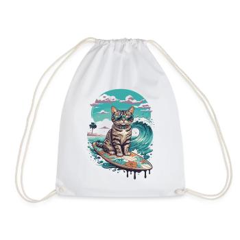 Surfer-Katze in tropischer Welle - Turnbeutel - Weiß - Vorne