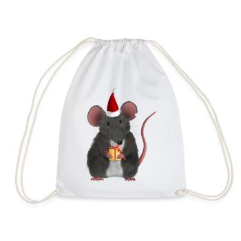Weihnachtsratte mit Geschenk - Ohne Text - Turnbeutel - Weiß - Vorne