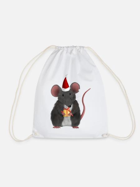 Weihnachtsratte mit Geschenk - Ohne Text - Turnbeutel - Weiß