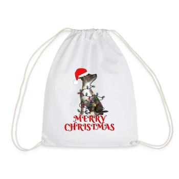 Christmas Gift Dog String Lights - Drawstring Bag - white - Front