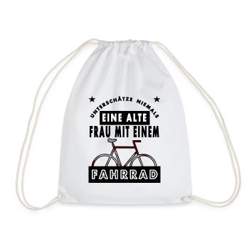 Unterschätze nie Frau mit Fahrrad Radfahren gift - Turnbeutel - Weiß - Vorne