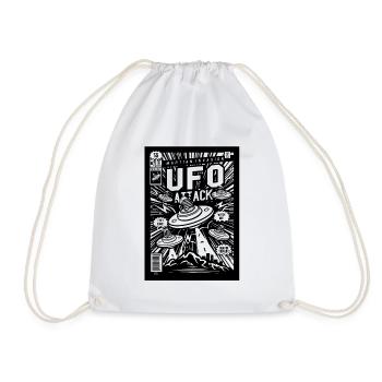 Alien Kidnapping Comic Ufo Flying Saucer - Drawstring Bag - white - Front