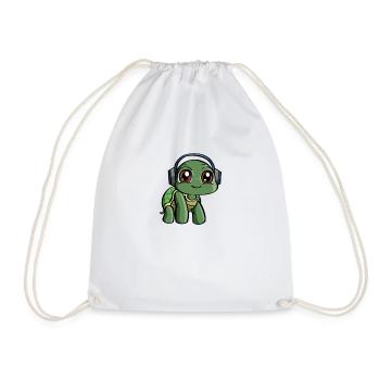 Turtle Music Seafood Headphone DJ Gift - Drawstring Bag - white - Front