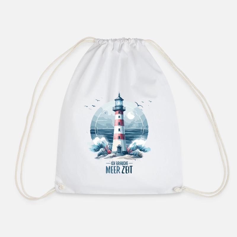 Ich brauche Meer Zeit Leuchtturm Geschenk - Turnbeutel - Weiß