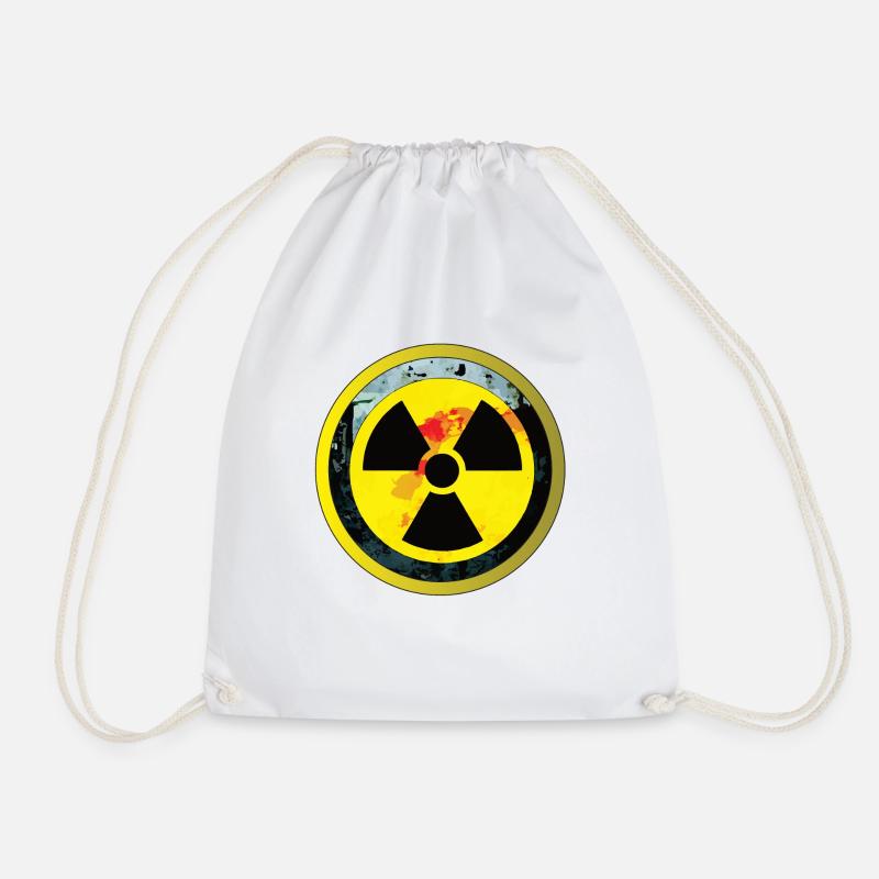 Caution Radioactive atom Radiation carries danger - Drawstring Bag - white
