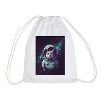 nostalgic vintage cosmic cat - Drawstring Bag - white - Front
