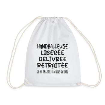 Handball player celebrates her retirement with humor cadea - Drawstring Bag - white - Front