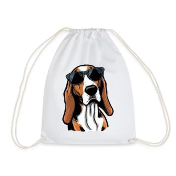 Australian Foxhound Wearing Sunglasses Canine Pets - Drawstring Bag - white - Front