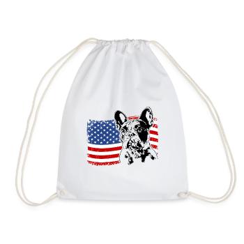 French Bulldog America Flag Dogs Wilsigns - Drawstring Bag - white - Front