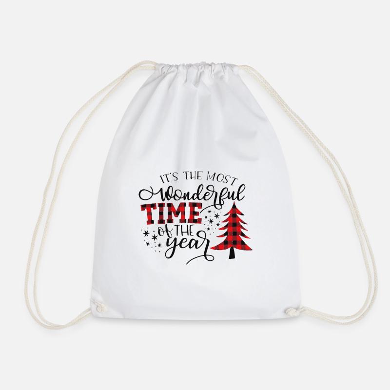 The Most Wonderful Time Christmas Tree Advent Gift - Drawstring Bag - white
