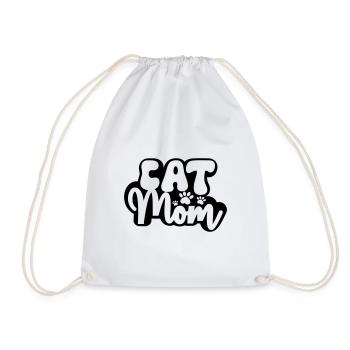 CATS MOM MOM MOM MOM FUNNY SAYINGS MOTIFS - Drawstring Bag - white - Front