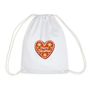 Gingerbread heart with lettering Merry Christmas - Drawstring Bag - white - Front