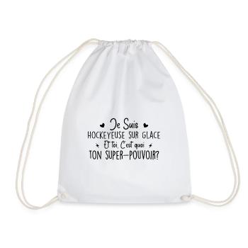 hockey player. What's your superpower? - Drawstring Bag - white - Front
