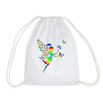 Rainbow fairy, butterfly, magic, pixie, elves, DD - Drawstring Bag - white - Front