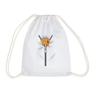 Dog Zipper - Drawstring Bag - white - Front