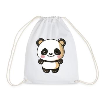 Kawaii Cute Happy Panda - Drawstring Bag - white - Front