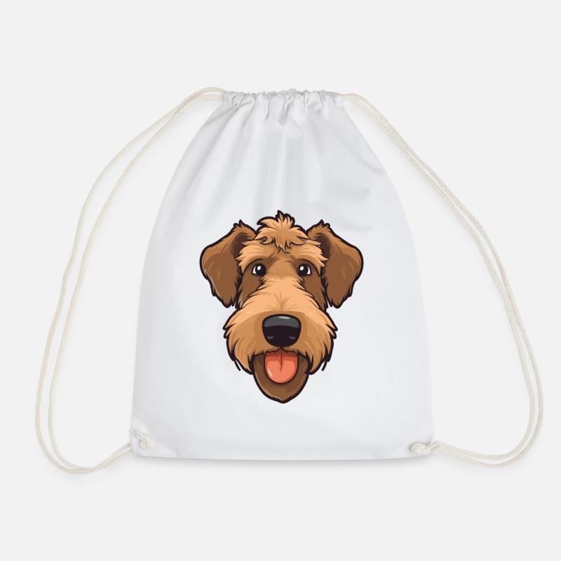 Airedale Terrier Kopf: Comic Cartoon Hunde Liebe - Turnbeutel - Weiß