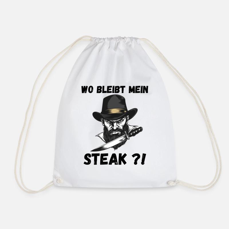 WO BLEIBT MEIN STEAK?! - Turnbeutel - Weiß