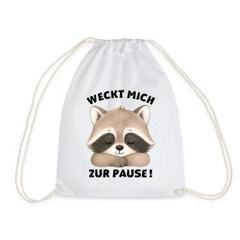 Klassentier Waschbär "Weckt mich zur Pause!" - Turnbeutel - Weiß - Vorne