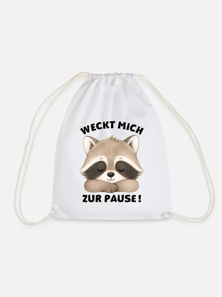 Klassentier Waschbär "Weckt mich zur Pause!" - Turnbeutel - Weiß