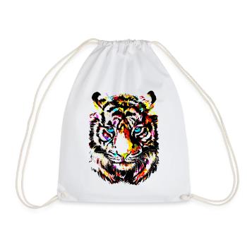 Colorful Tiger - Yellow Tiger Head - Tiger Drawing - Drawstring Bag - white - Front