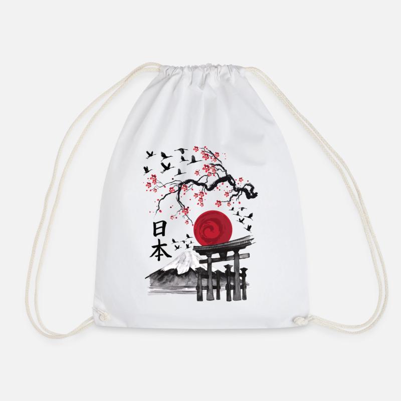 Japanese art Fuji Torii - Drawstring Bag - white