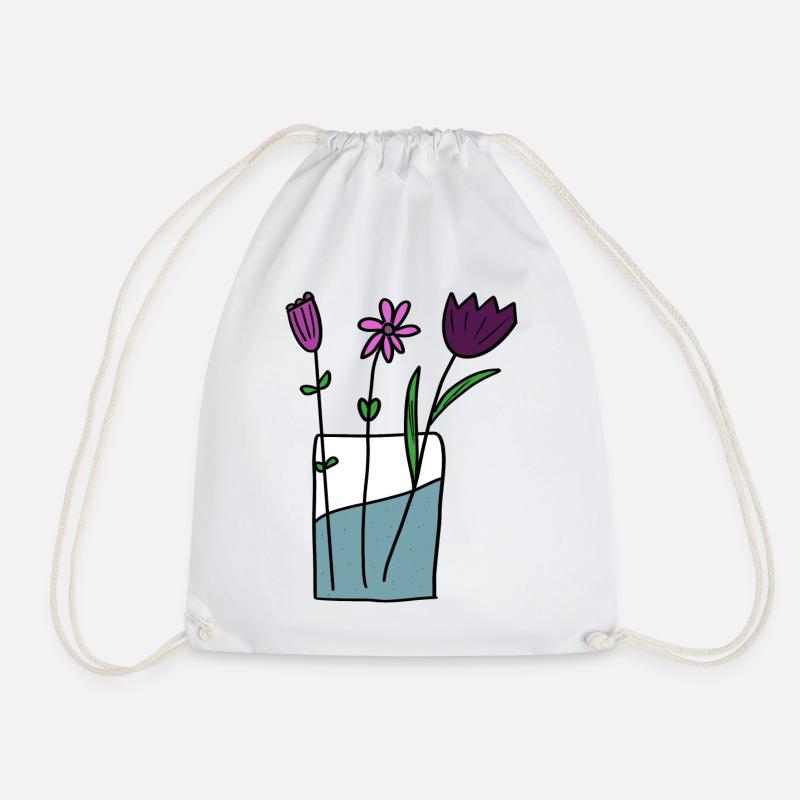 Flowers in clay pot design - Drawstring Bag - white