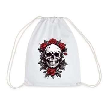 Totenkopf mit roten Rosen - Turnbeutel - Weiß - Vorne