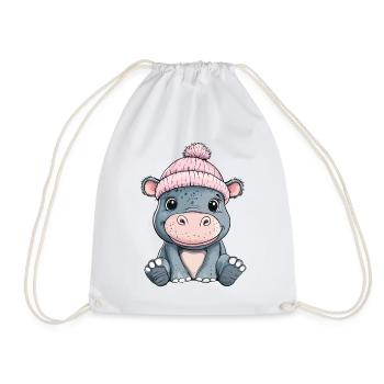 Hippopotamus Cute Cute Baby Kids Animal Cartoon - Drawstring Bag - white - Front