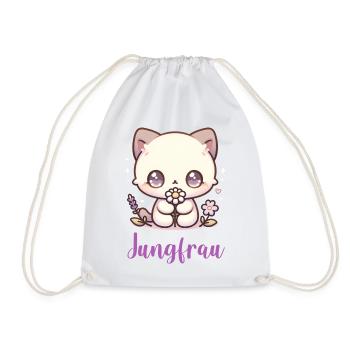 Jungfrau Design Sternzeichen – Kawaii Katze - Turnbeutel - Weiß - Vorne