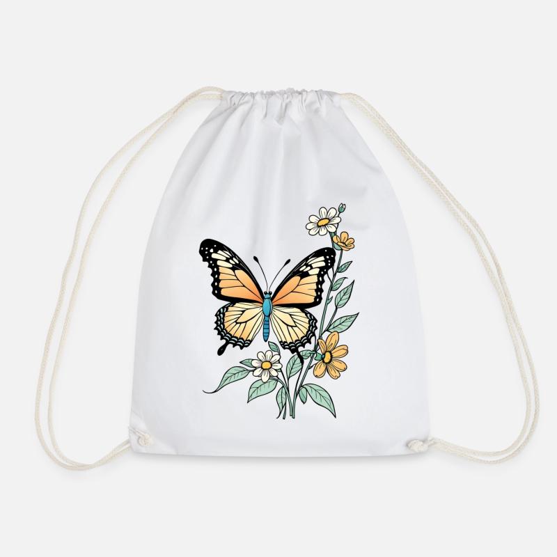 Schmetterling mit Blumen, Butterfly - Turnbeutel - Weiß