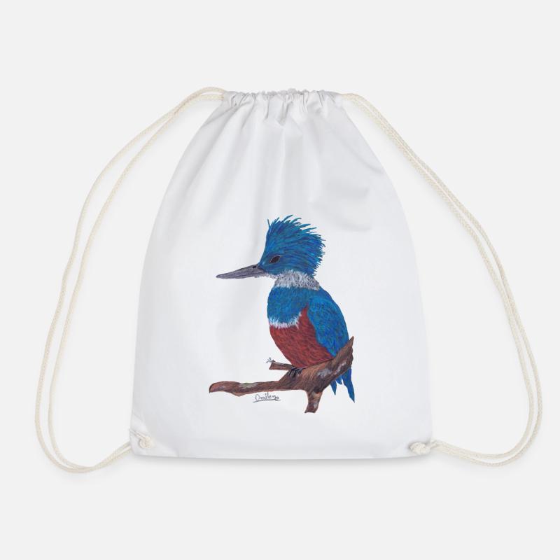A charismatic kingfisher. - Drawstring Bag - white