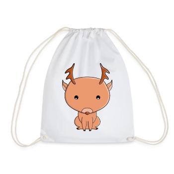 Cute Reindeer Cartoon Illustration - Drawstring Bag - white - Front