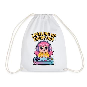 Leveling Up Süßes Gaming Motiv für Mädchen - Turnbeutel - Weiß - Vorne