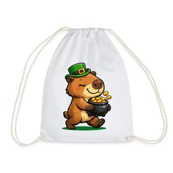Sweet Lucky Capybara Gold Pot St. Patrick's Day - Drawstring Bag - white - Front