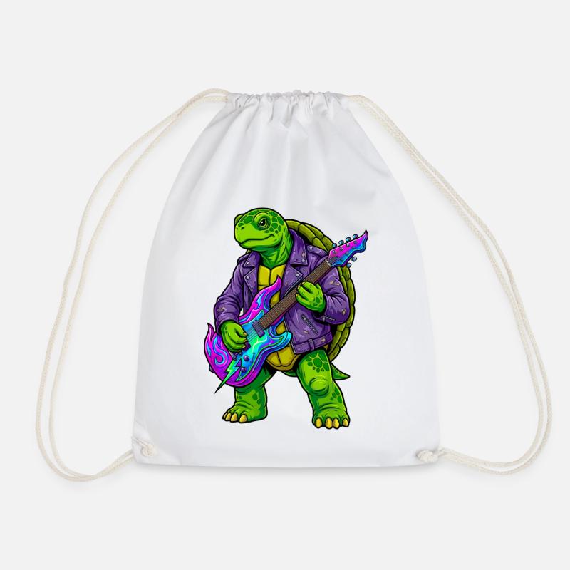Schildkröte mit Jacke und Neon E-Gitarre - Turnbeutel - Weiß