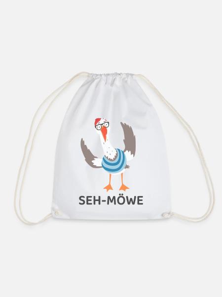 SEH-MÖWE – Lustige Möwe mit Brille Cartoon - Turnbeutel - Weiß