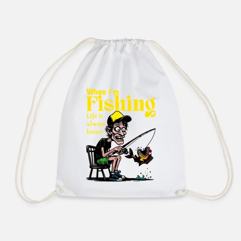 WhenIAmFishing - Drawstring Bag - white