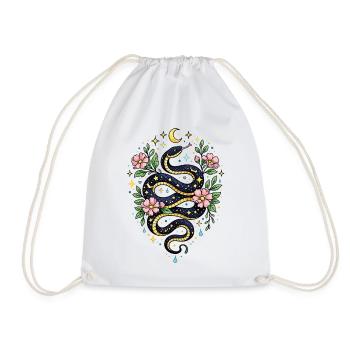 Mystic Snake Flowers, Moon and Stars - Drawstring Bag - white - Front