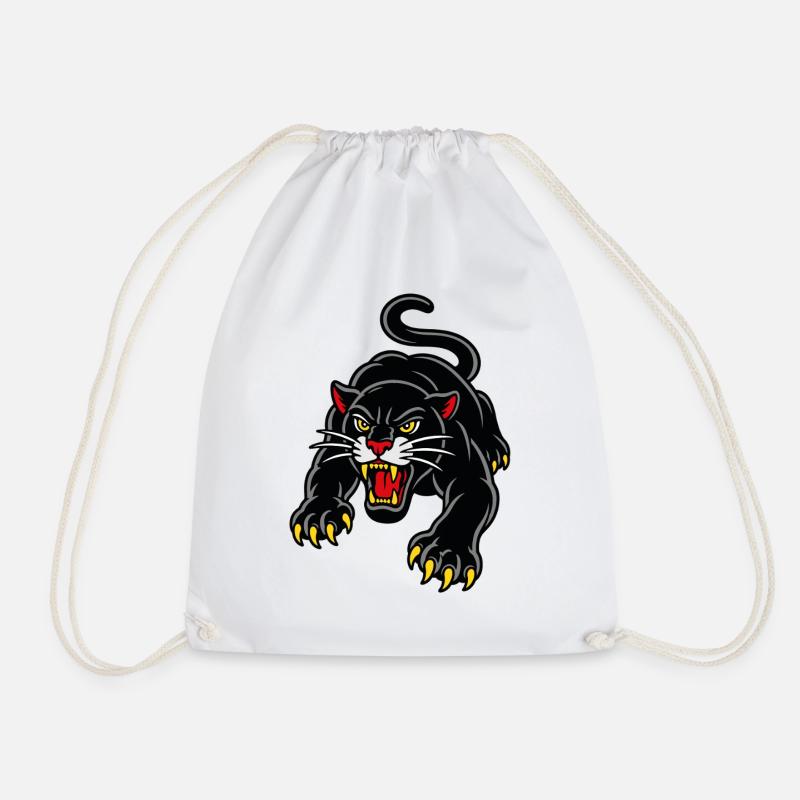 Leaping panther wild tattoo style - Drawstring Bag - white