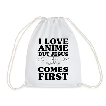 I Love Anime But Jesus Comes First - Drawstring Bag - white - Front